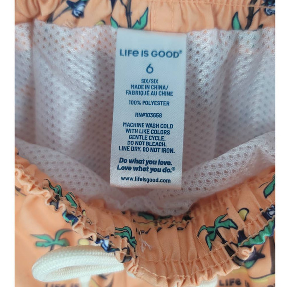 Life is Good Beachy Palm Tree Orange Boys Summer Beachy Swim Trunks 6 - Picture 4 of 4